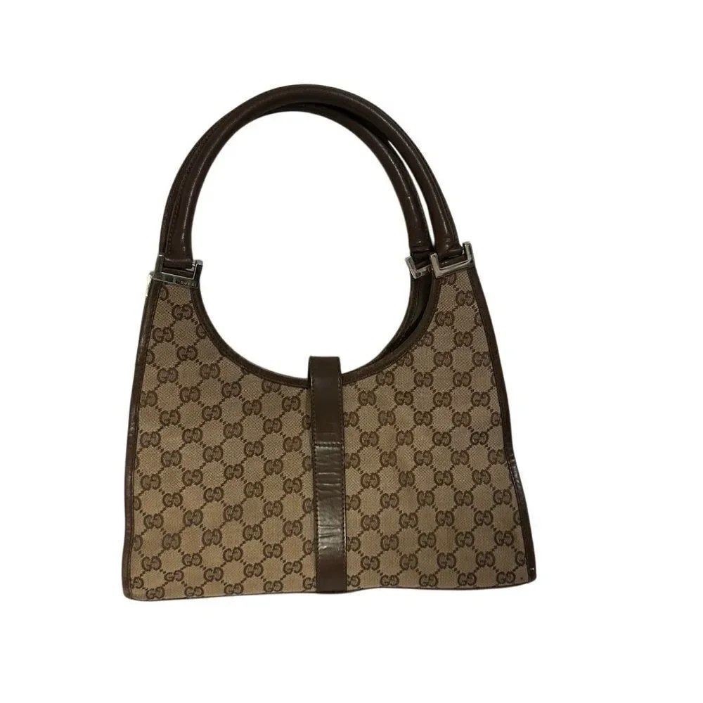 Gucci Brown and Tan Signature Jackie Hobo Bag (missing lock)